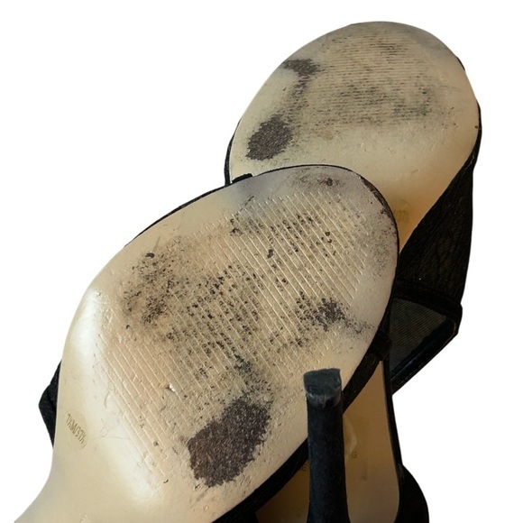 BCBGeneration Black Lacey Stiletto Ankle Strap Heels + Peep Toe, Women Size 7.5 - Picture 10 of 10